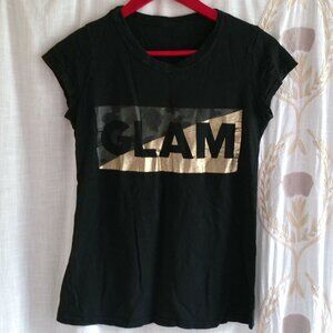 Women's Camo and Gold Glam Black Tee Medium